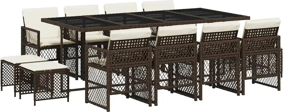 vidaXL Set mobilier de grădină, 13 piese, maro, cu perne, poliratan