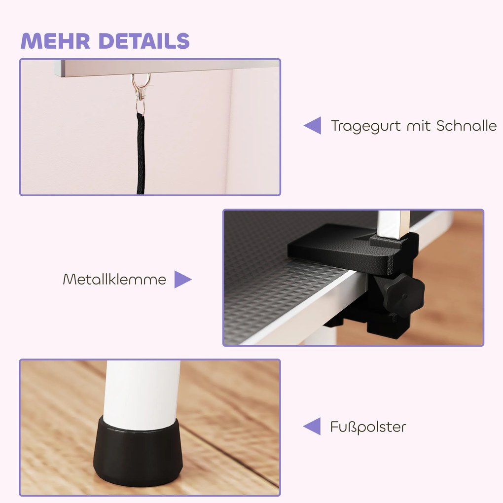 PawHut Masă de îngrijire pentru câini, pliabilă, cu lesă, picioare din oțel, blat antiderapant, 81x48,5x80 cm, Negru | Aosom Romania