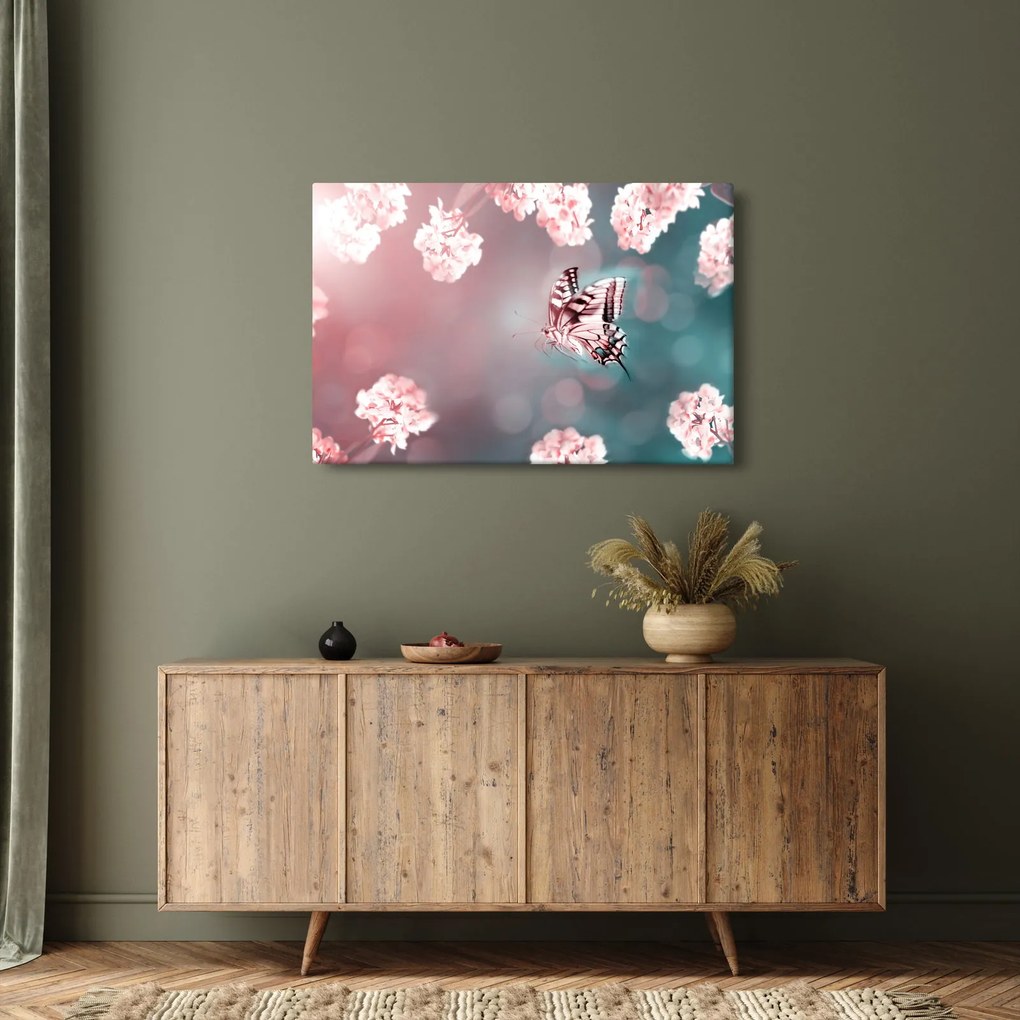 Tablou - Fluture între flori (90x60 cm)