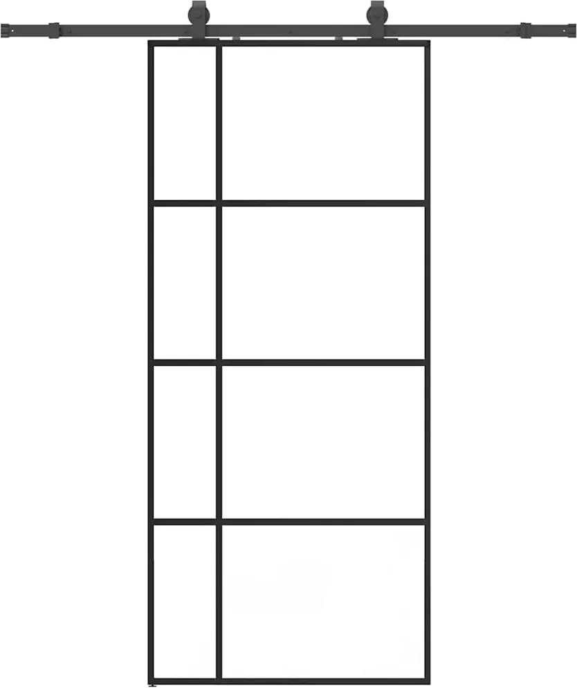 vidaXL Ușă glisantă cu set de feronerie neagră 90x205 cm Sticlă ESG