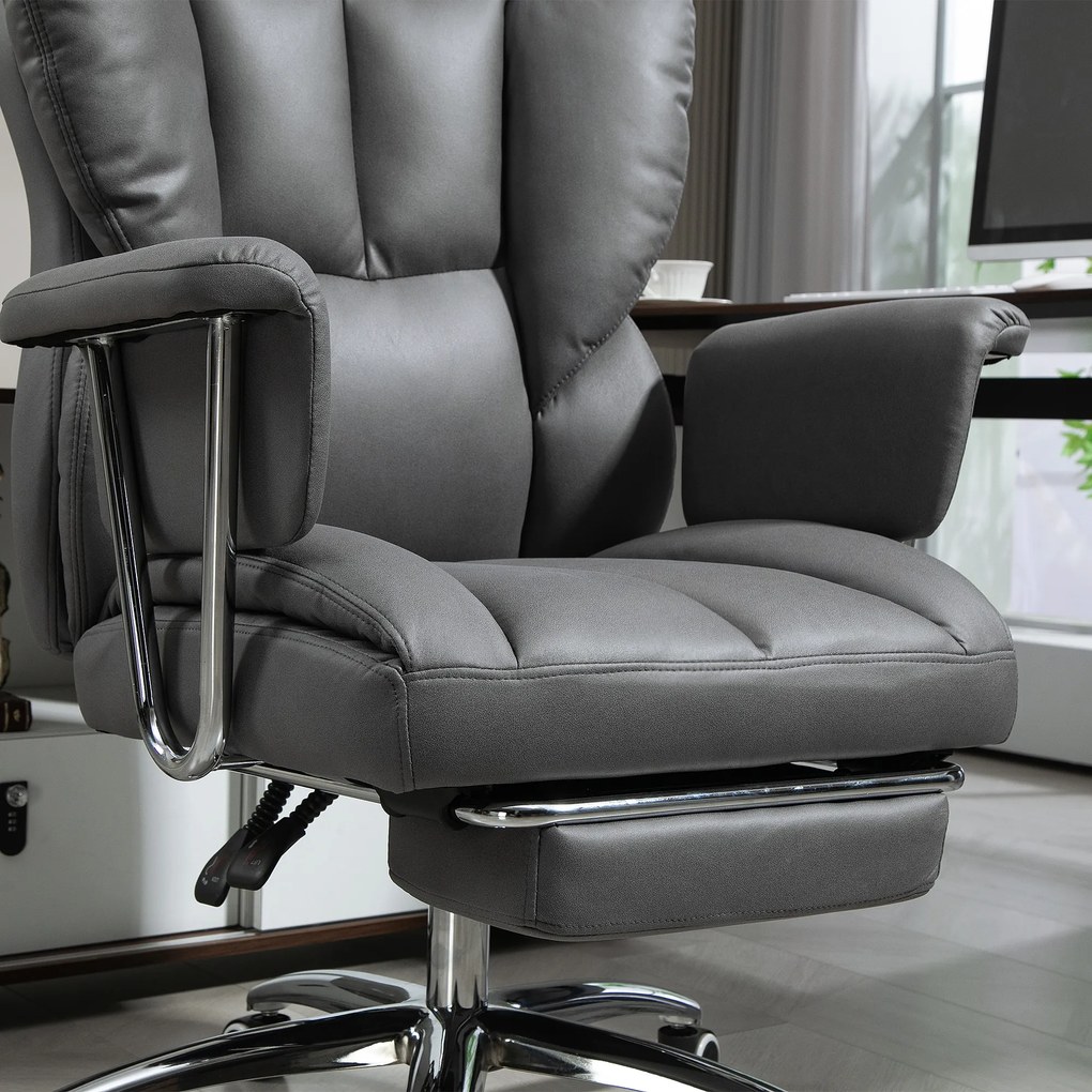 HOMCOM Scaun de birou ergonomic, tapițat, cu suport pentru picioare, spătar reglabil, rotativ la 360°, Gri închis | Aosom Romania