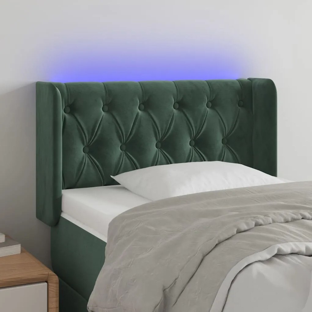 vidaXL Tăblie de pat cu LED, verde închis, 83x16x78/88 cm, catifea