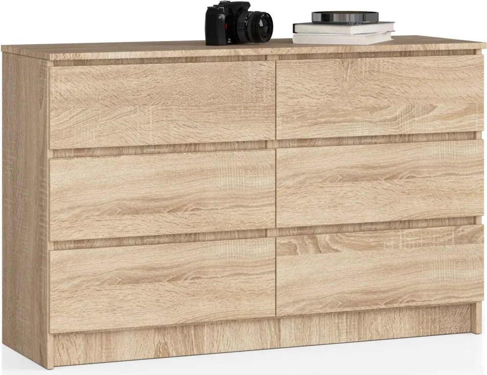 Comoda cu 6 sertare, PAL laminat, 120x40x77 cm, stejar sonoma