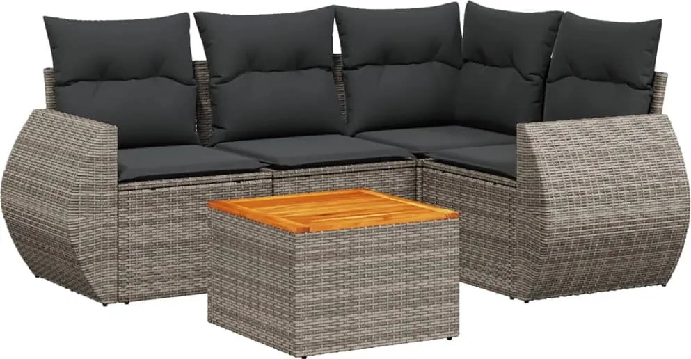 vidaXL Set canapea de grădină cu perne, 5 piese, gri, poliratan