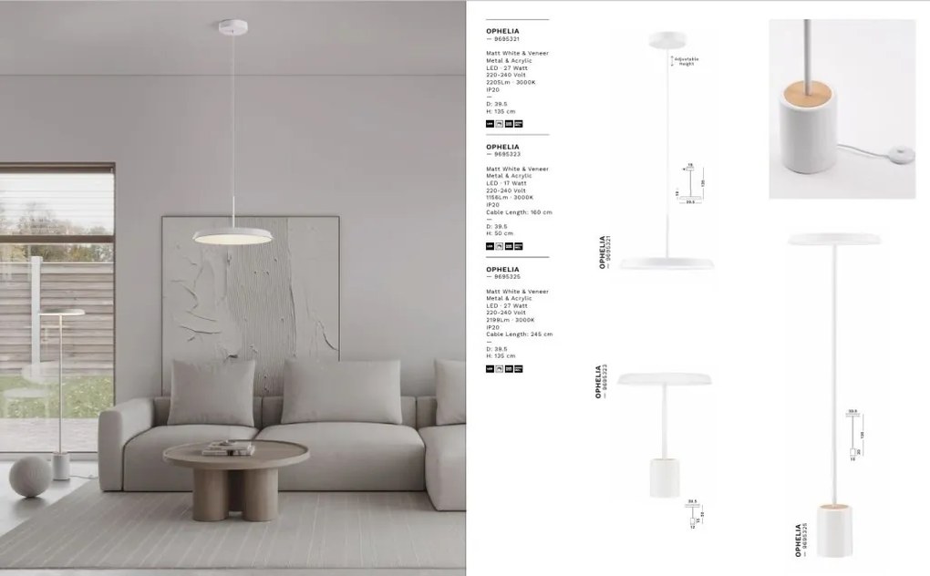 Lustra/Pendul LED design decorativ OPHELIA alb