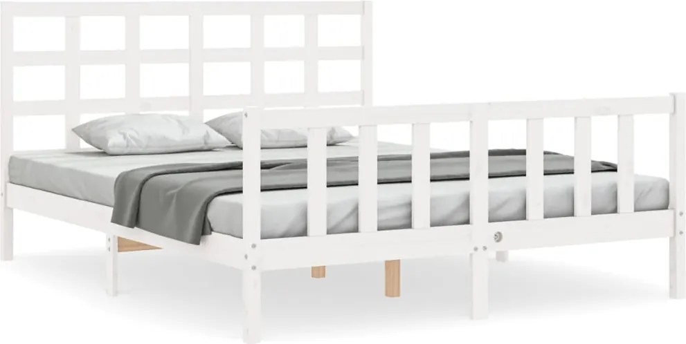 vidaXL Cadru de pat fără saltea, alb, 160x200 cm, lemn masiv pin