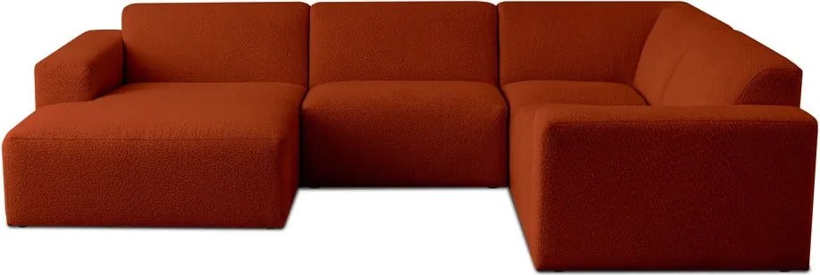 Colțar cărămiziu cu tapițerie din stofă bouclé (în formă de "U") Roxy – Scandic