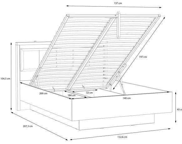Pat dublu cu spațiu de depozitare OREN 140x200 cm, maro/negru