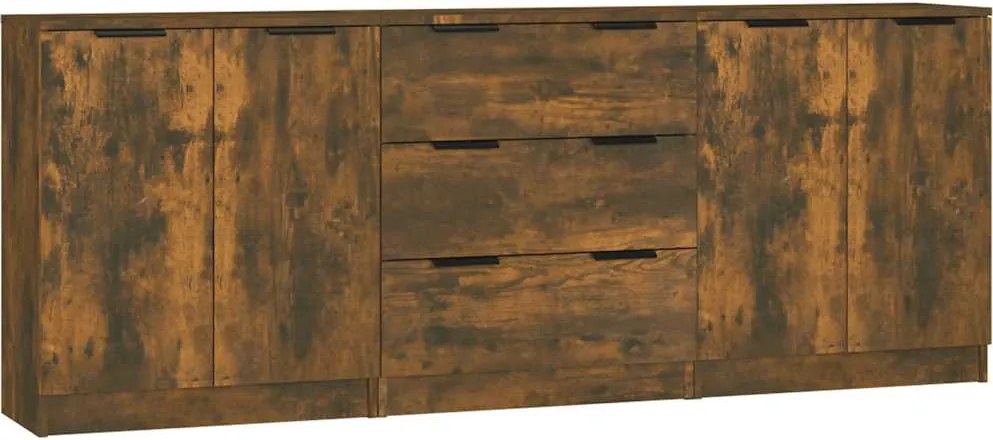 vidaXL Servante, 3 piese, stejar afumat, lemn prelucrat