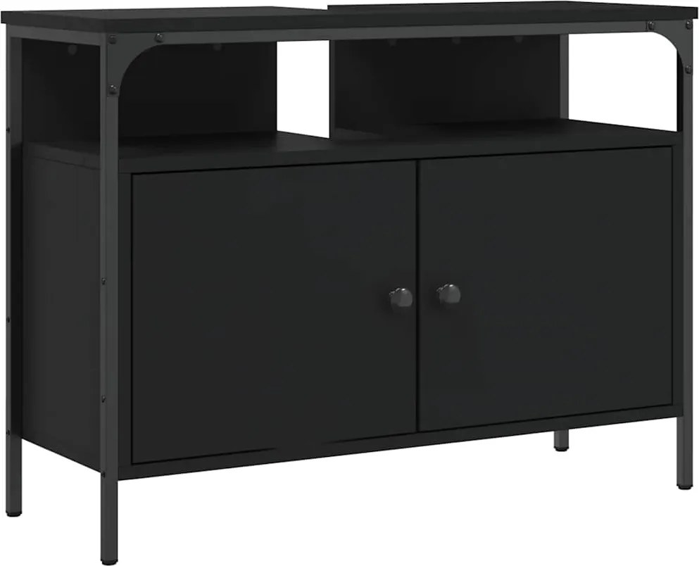 vidaXL Dulap pentru chiuvetă baie, negru, 80x30x60 cm, lemn prelucrat