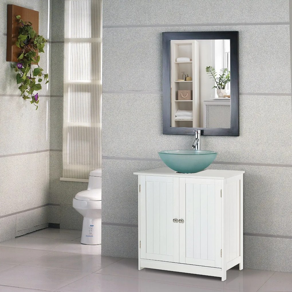 HOMCOM Dulap Sub Chiuvetă Baie, Spațiu Depozitare cu 2 Uși, MDF, 60x30x60 cm, Design Modern, Alb | Aosom Romania