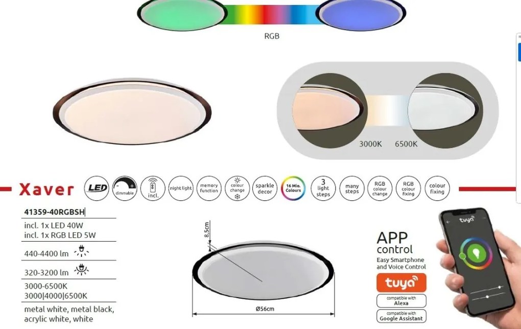 Plafoniera LED RGB dimabila cu telecomanda XAVER