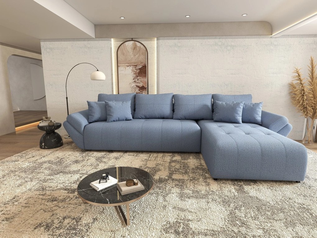 Colțar extensibil dumonde cu ladă de depozitare si sezut confortabil din spuma high-density, Berlin XL Enjoy Blue 350x185 cm II