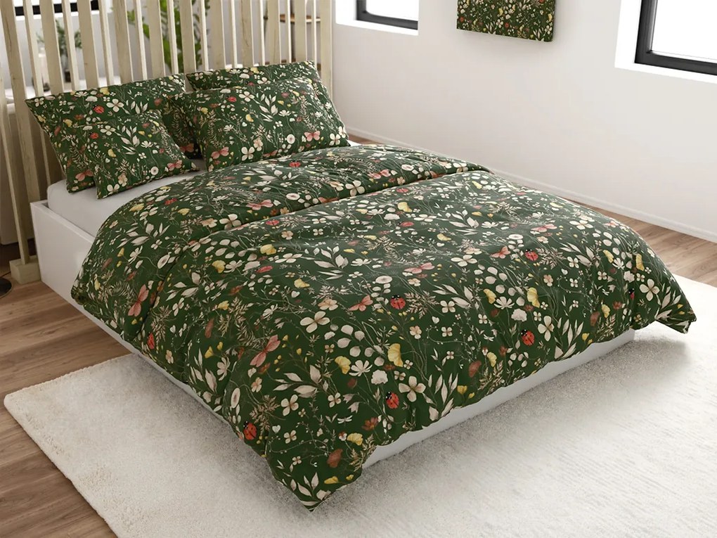 Lenjerie de pat din microfibra COLORFUL MEADOW verde inchis Dimensiune lenjerie de pat: 70 x 90 cm | 140 x 220 cm