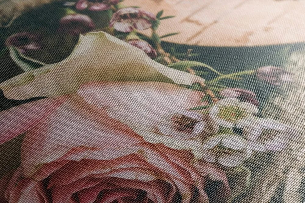 Tablou trandafir și inimioară în iută în design vintage