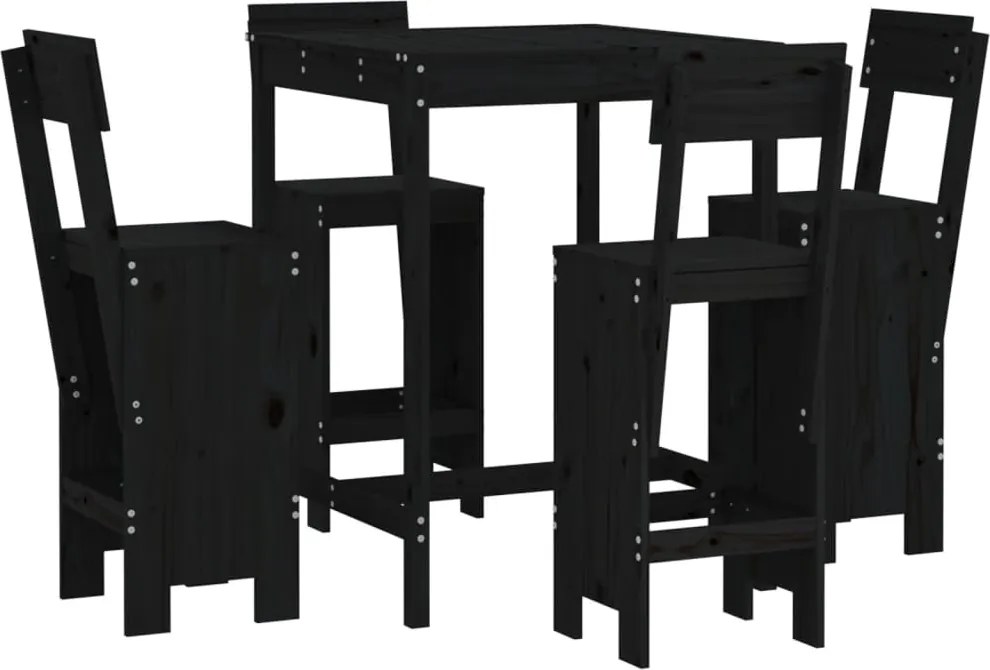 vidaXL Set mobilier bar de grădină, 5 piese, negru, lemn masiv de pin