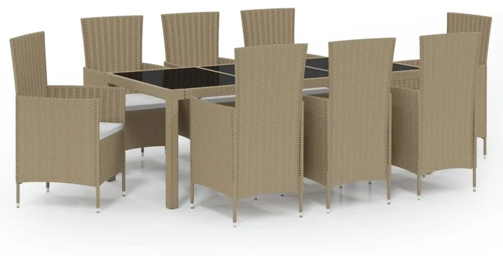 3094906 vidaXL Set mobilier de grădină cu perne, 9 piese, bej, poliratan