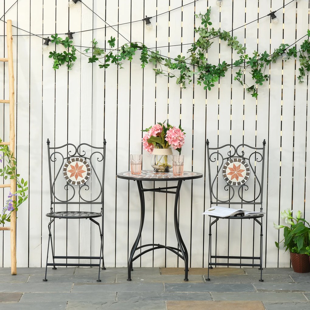 Set de Gradina Outsunny cu 2 Scaune Pliante si 1 Masuta tip Mozaic, Metal si Ceramica | Aosom Romania