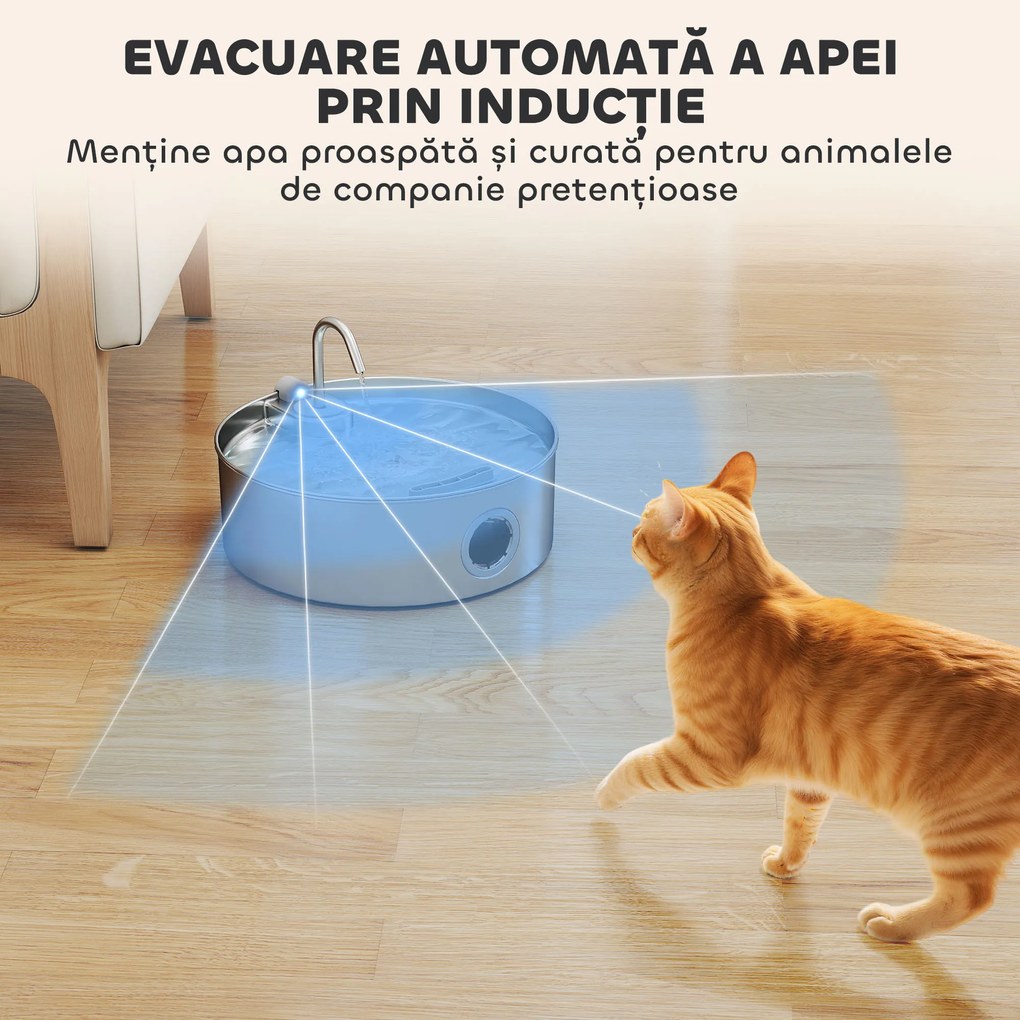 PawHut Fântână pentru Pisici 7L cu LED, 30,5x31,2x19,3 cm, Argintie | Aosom Romania