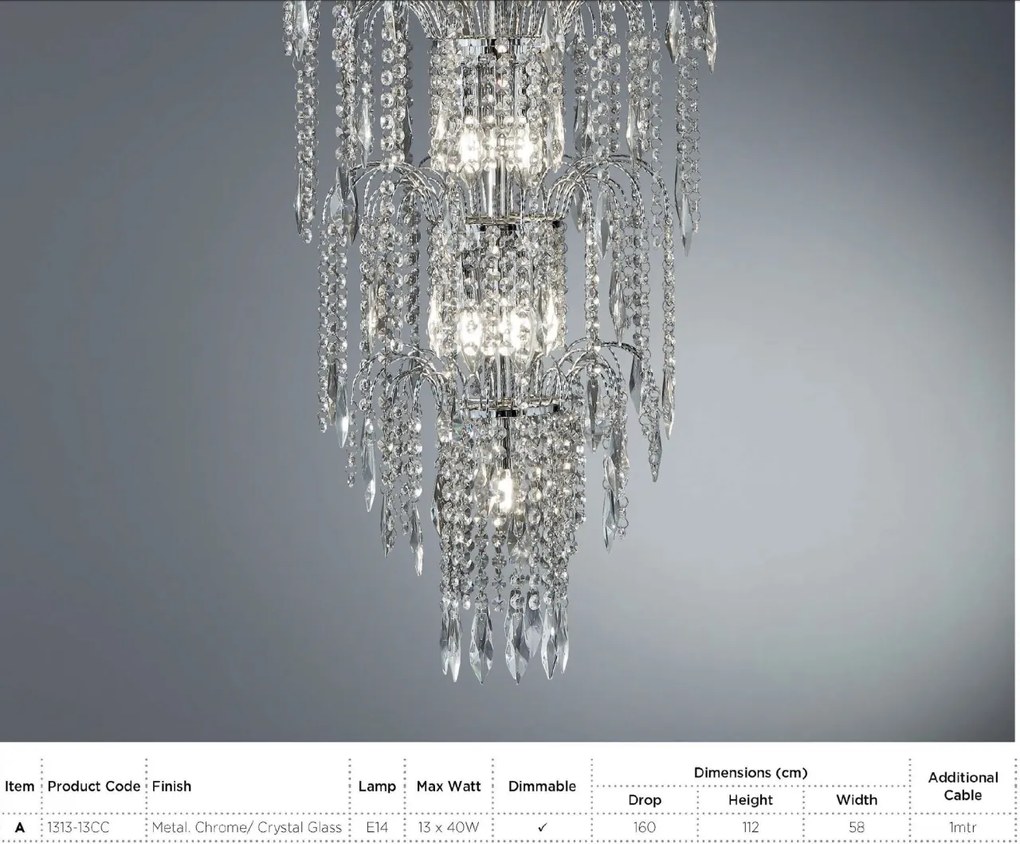 Lustra cristal casa scarii design LUX Waterfall 13L 1313-13CC SRT