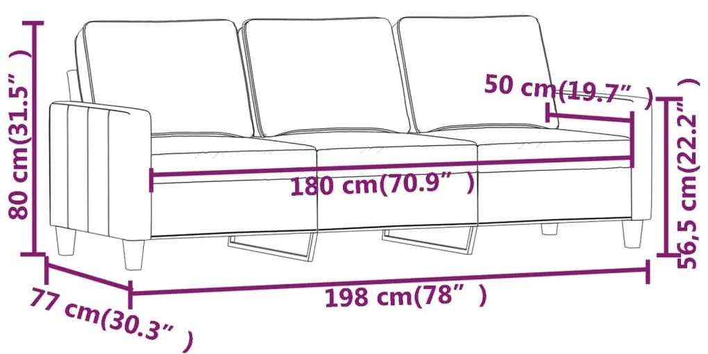 Canapea cu 3 locuri, rosu vin, 180 cm, material catifea Bordo, 198 x 77 x 80 cm