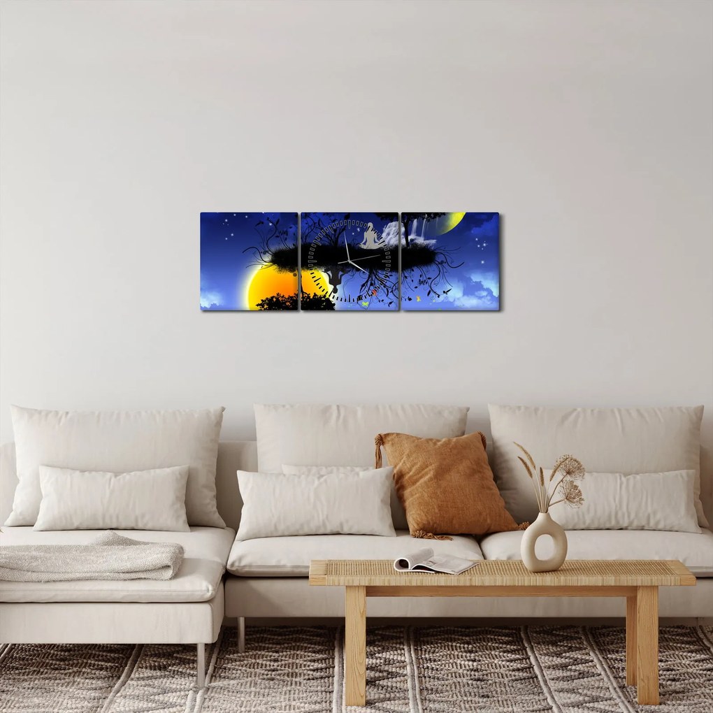 Tablou - Reflecția echilbrului (cu ceas) (90x30 cm)