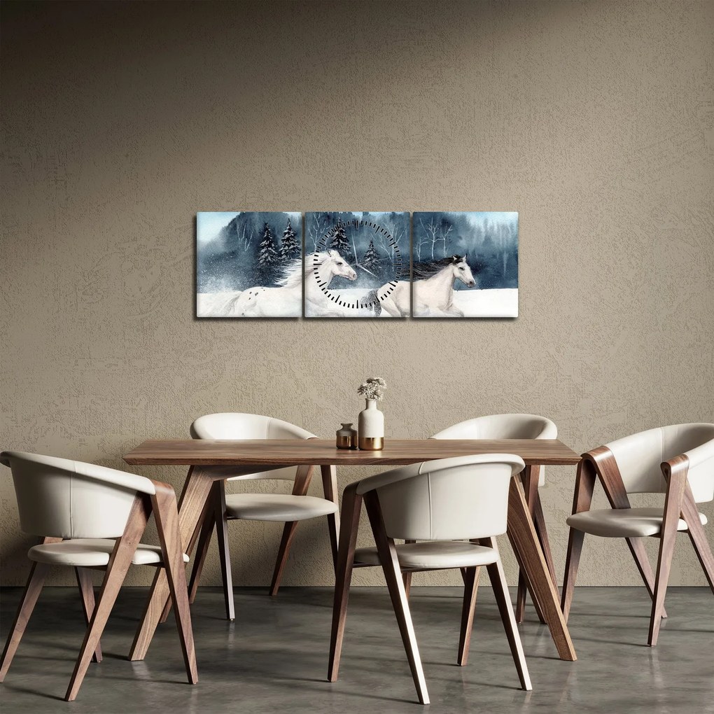 Tablou cu caii pictați (cu ceas) (90x30 cm)