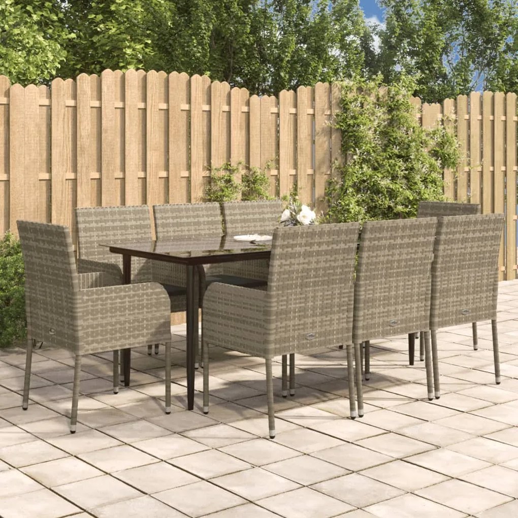 3185152 vidaXL Set mobilier de grădină cu perne, 9 piese, negru/gri, poliratan