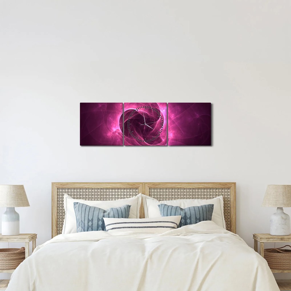 Tablou cu abstracțiune modernă în roz (cu ceas) (90x30 cm)