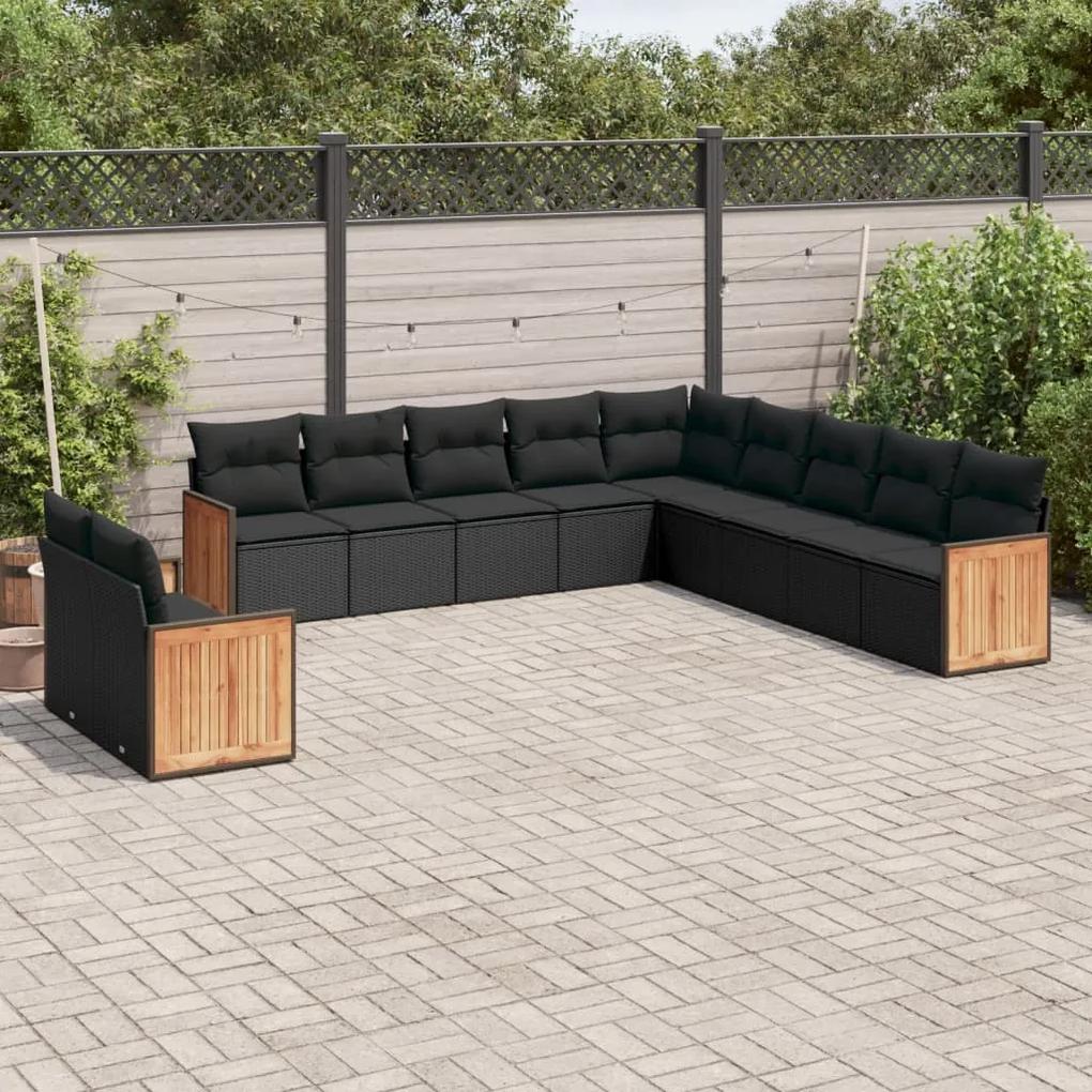 3260207 vidaXL Set canapele de grădină cu perne, 11 piese, negru, poliratan