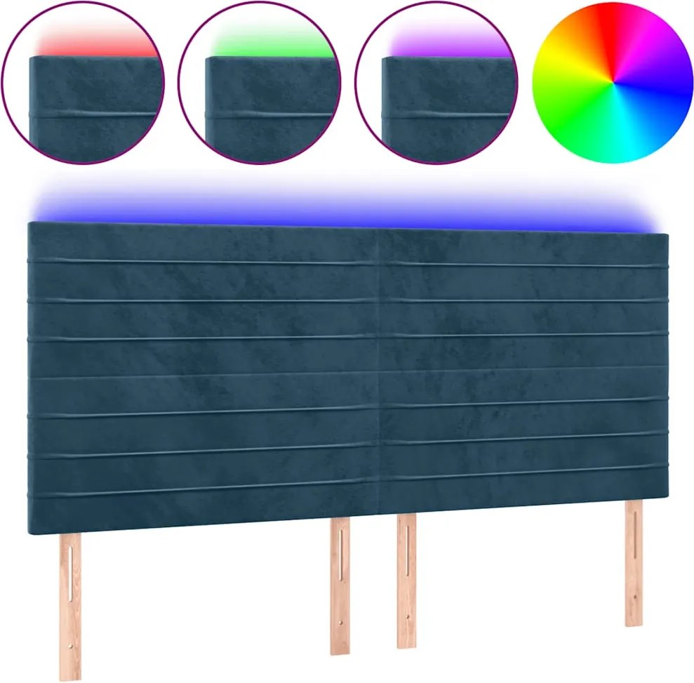 vidaXL Tăblie de pat cu LED, albastru închis, 160x5x118/128cm, catifea