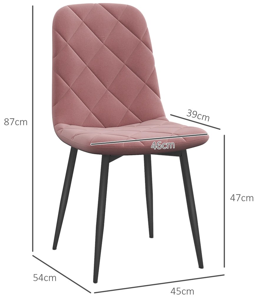 HOMCOM Scaune de Dining Set 4 Bucăți Scaun de Bucătărie cu Spătar, Imitație Catifea, Scaun 45 x 54 x 87 cm Roz | Aosom Romania