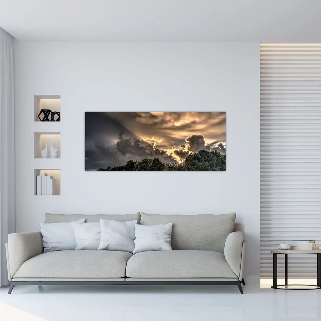 Tablou cu nori și pădure (120x50 cm)