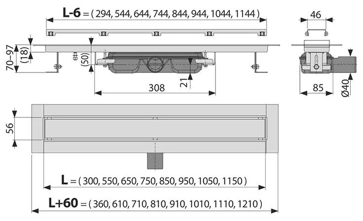 Set rigola de dus cu capac faiantabil, Alcadrain, APZ115 MARBLE LOW 75 cm