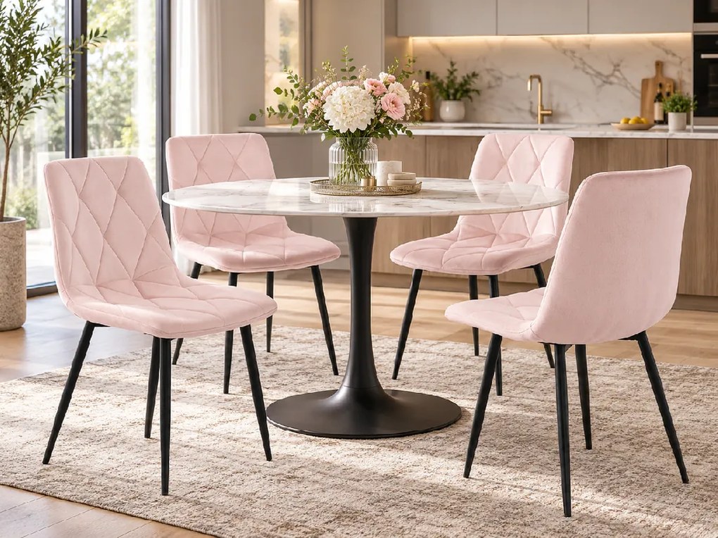 Scaun de dining din catifea roz deschis LIBRA cu picioare negre