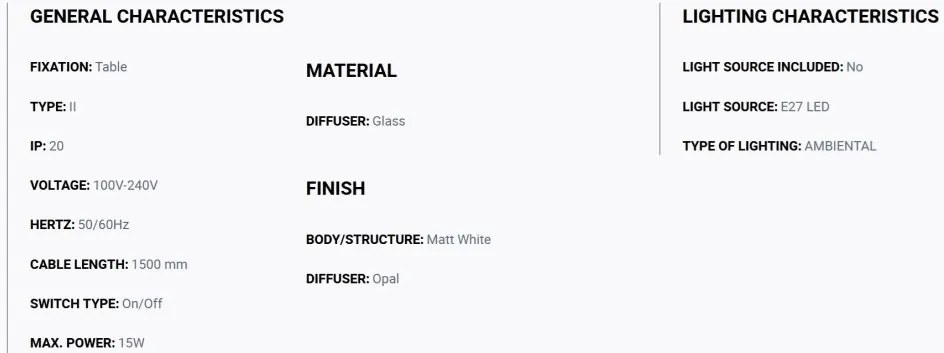 Veioza/Lampa de masa stil minimalist AMELIA alba