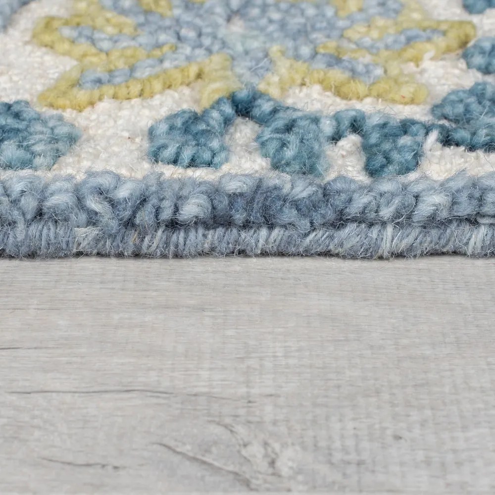 Covor albastru-fildeș țesut manual din amestesc de lână 120x170 cm Myla Floral Frame – Flair Rugs