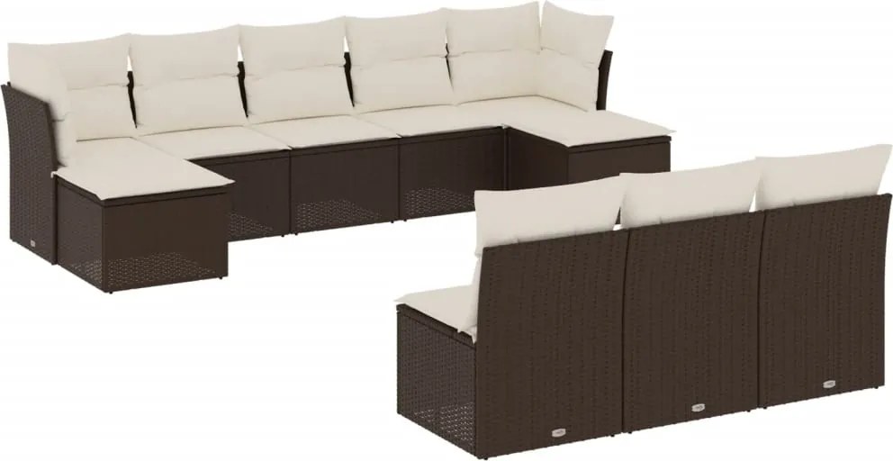 vidaXL Set canapele de grădină cu perne, 10 piese, maro, poliratan
