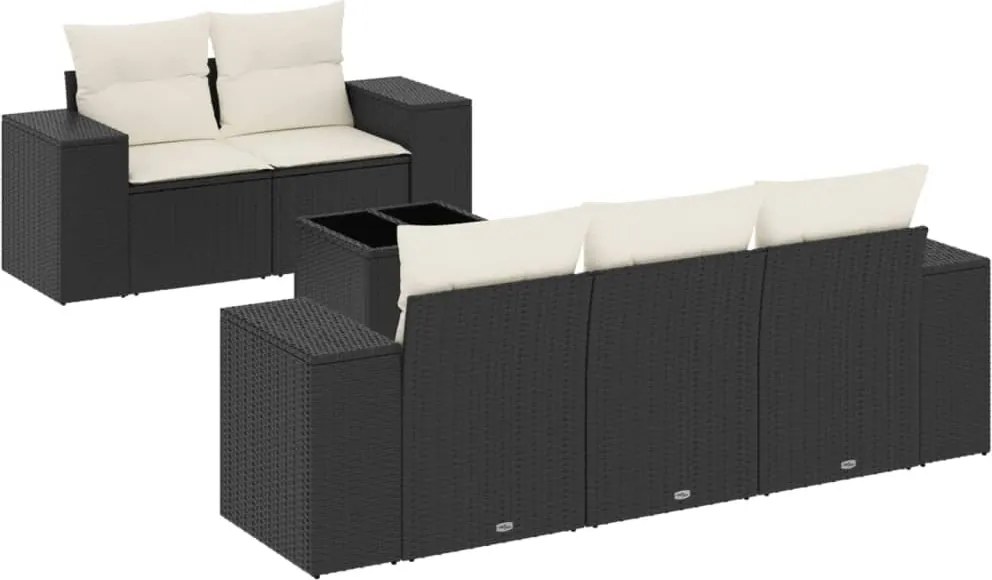 vidaXL Set mobilier de grădină cu perne, 6 piese, negru, poliratan