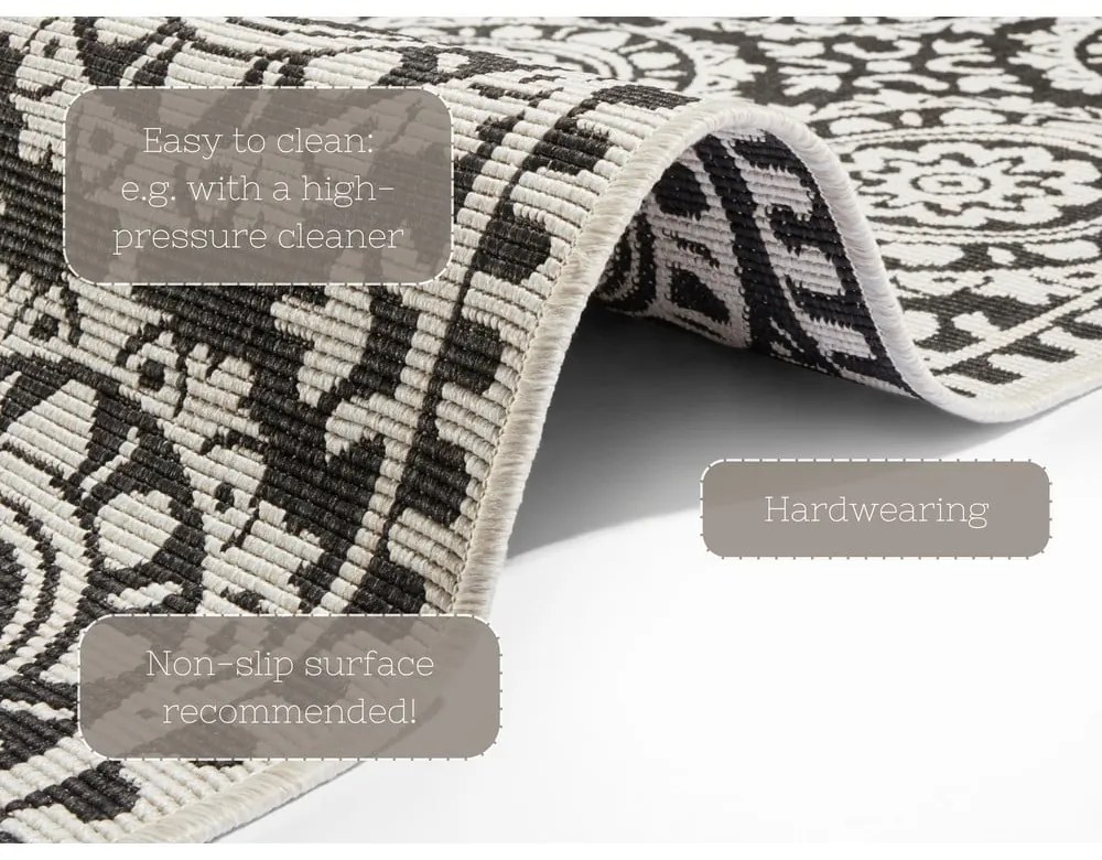 Covor adecvat pentru exterior NORTHRUGS Jardin, 80 x 250 cm, negru-crem