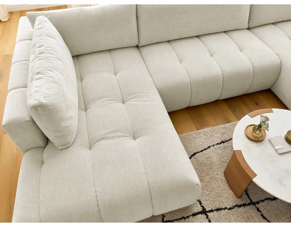 Colțar bej extensibil/cu spațiu de depozitare (cu colț pe partea stângă/în formă de "U") Fuji – Bobochic Paris