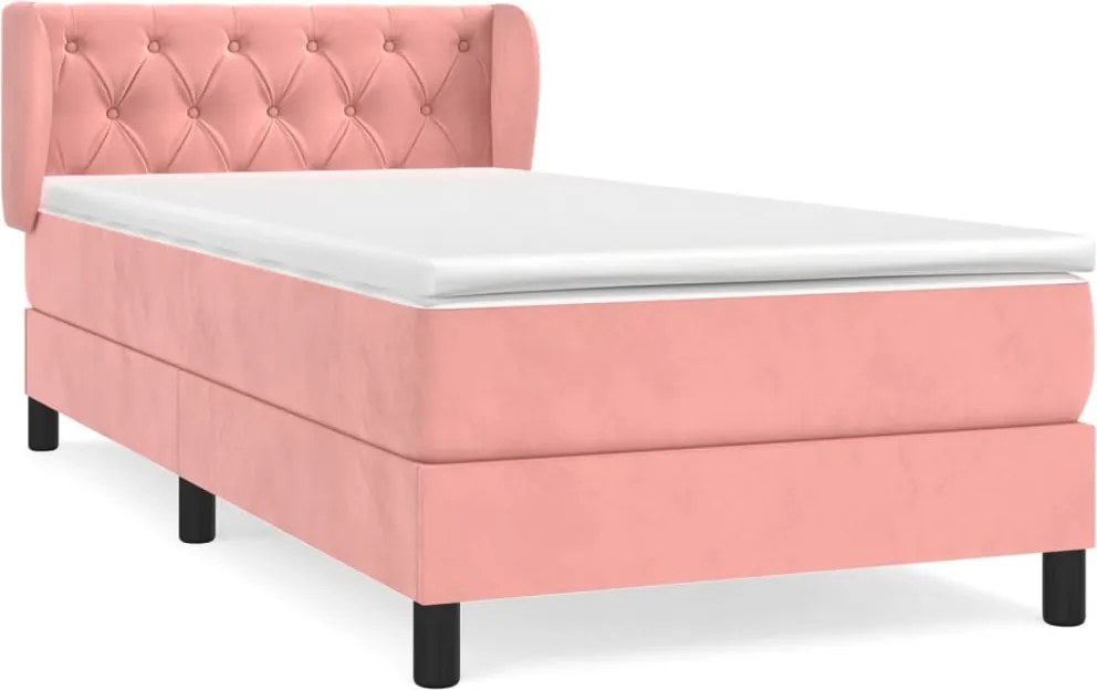 vidaXL Pat box spring cu saltea, roz, 80x200 cm, catifea