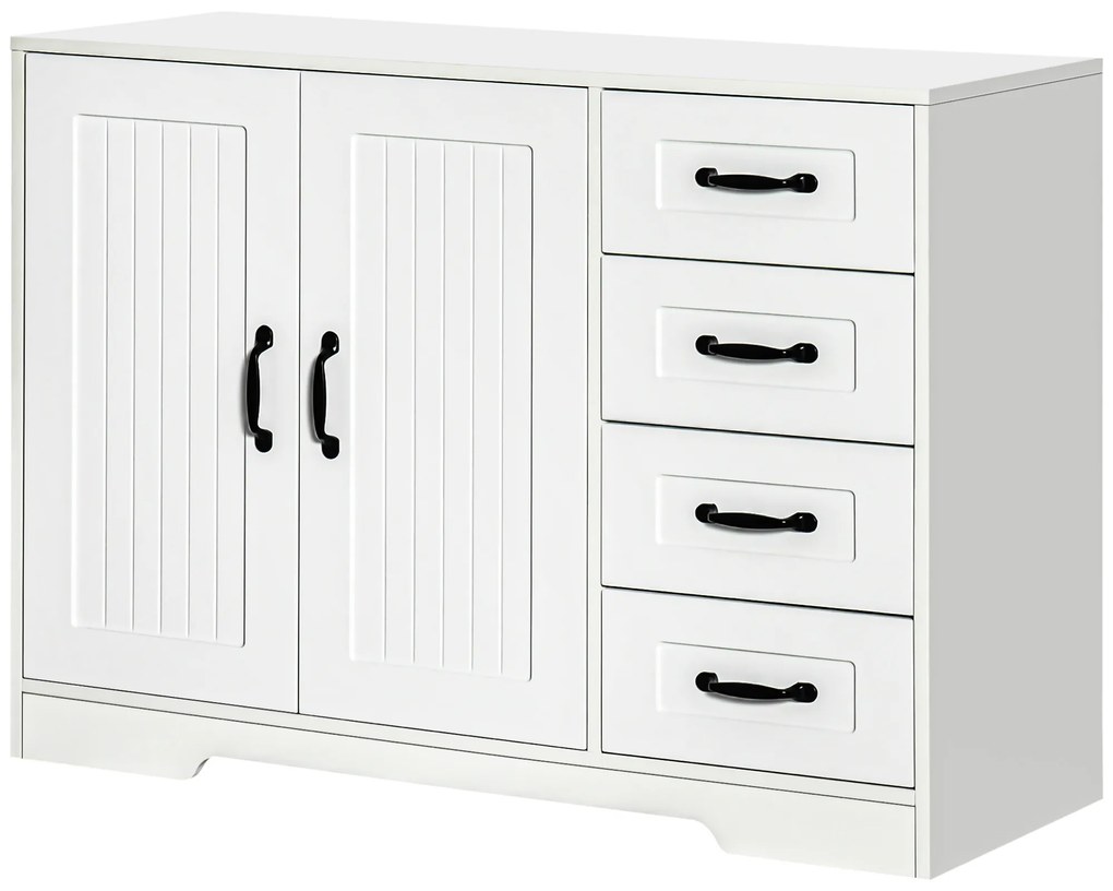 HOMCOM Comodă Sideboard, Anrichte, Stil Modern, 4 Sertare, 1 Dulap, 105 cm x 40 cm x 76 cm, Alb | Aosom Romania