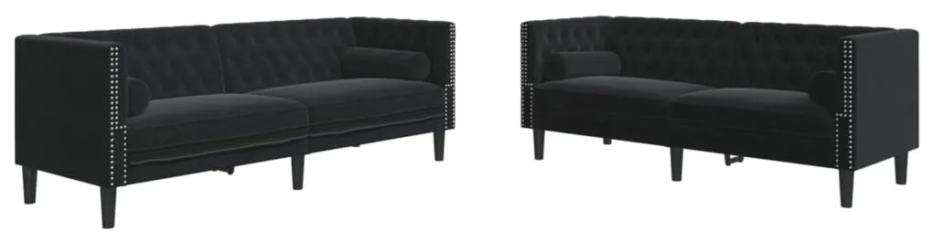 3209296 vidaXL Set canapele Chesterfield cu perne rulou 2 piese negru catifea