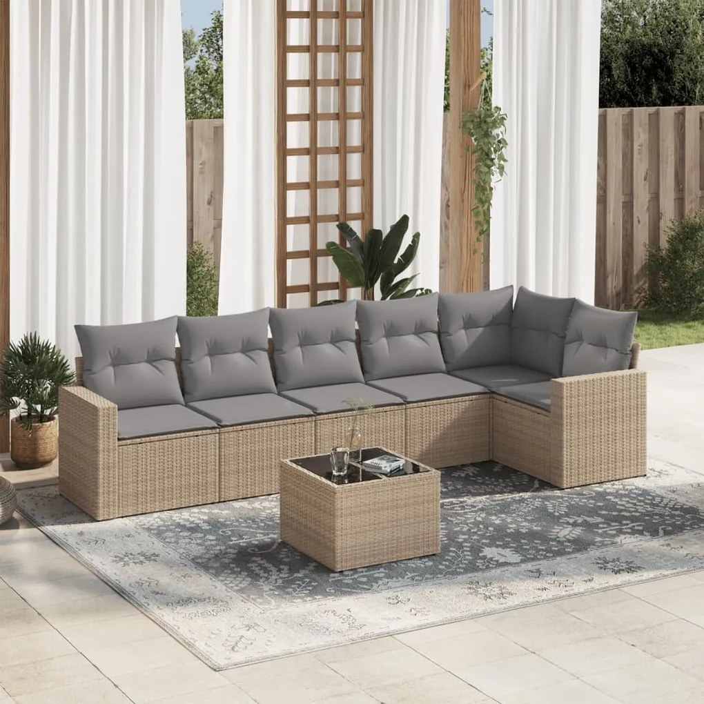 vidaXL Set canapele de grădină, 7 piese, cu perne, bej, poliratan