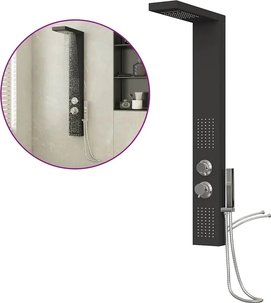 vidaXL Sistem panou de duș din aluminiu, negru