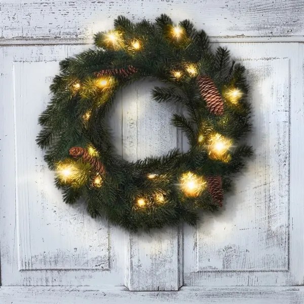 Coroană LED de Crăciun de exterior 15xLED/3xAA IP44 Solight 1V239