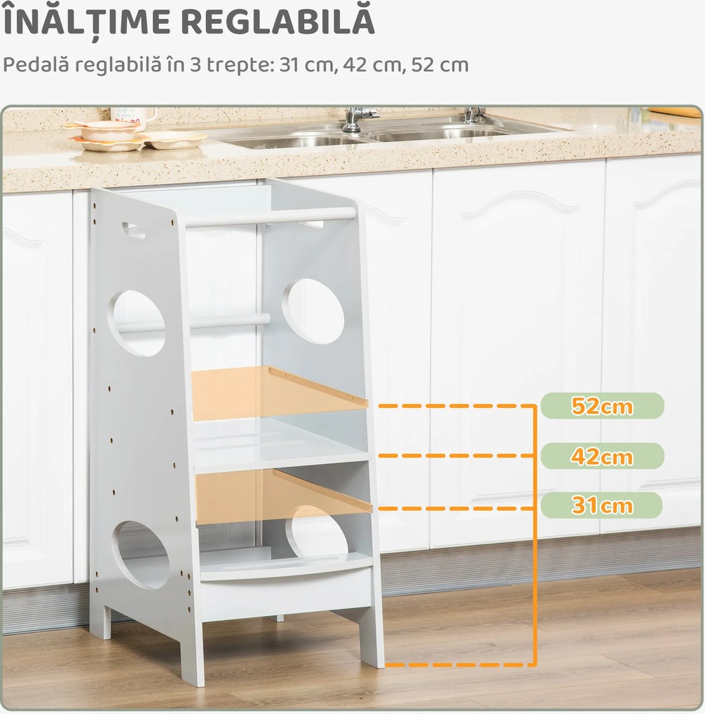 HOMCOM Turn de Învățare pentru Copii cu Înălțime Reglabilă pe 3 Nivele, 40x50x90 cm, Gri | Aosom Romania