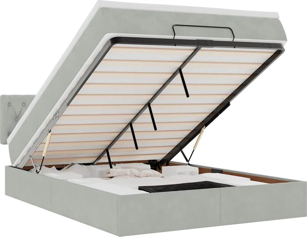 vidaXL Cadru de pat otoman cu saltea Gri deschis 140x190cm catifea