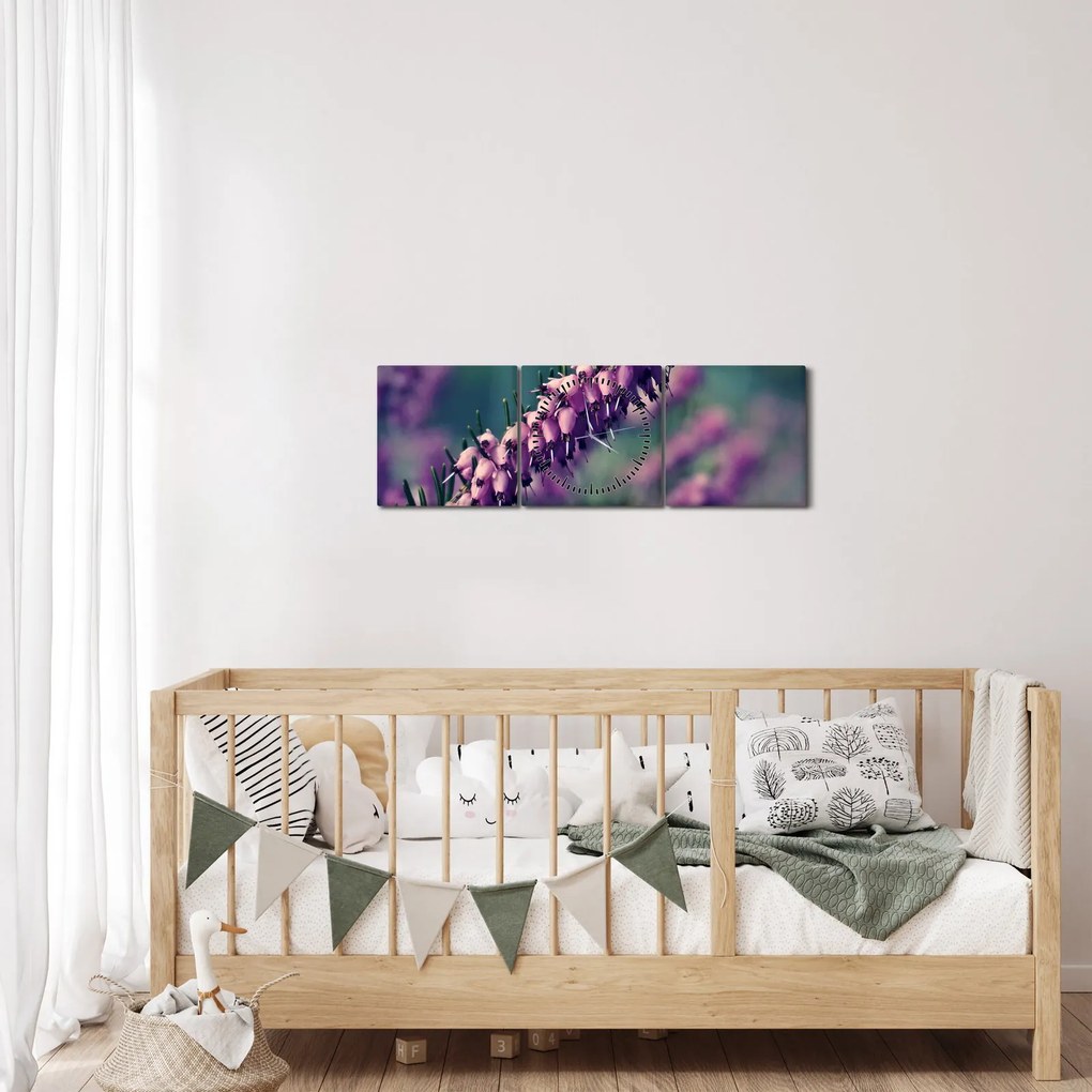 Tablou cu floare violetă (cu ceas) (90x30 cm)